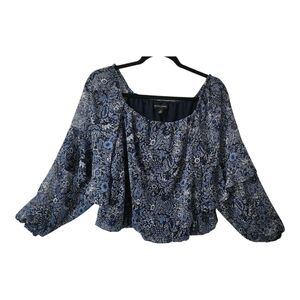 Banana Republic Womens Blue Floral Paisley Off Shoulder Sheer Top/Blouse